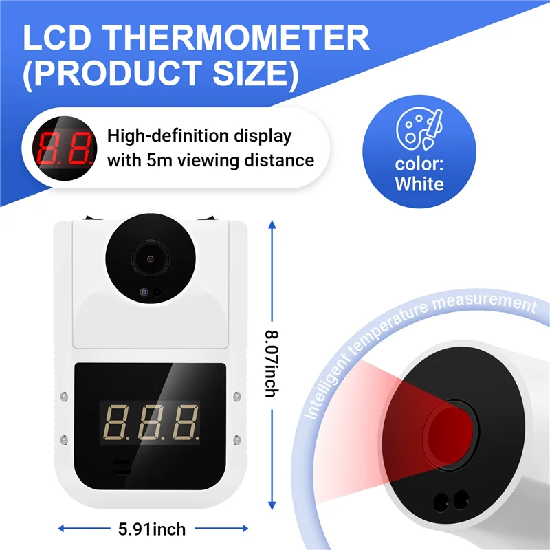 【تصقيد الأخير!】ميزان حرارة رقمي K3 مثبت على الحائط بالأشعة تحت الحمراء، مقياس حرارة للجسم للجبهة، شاشة LCD للمكتب المترو Home U