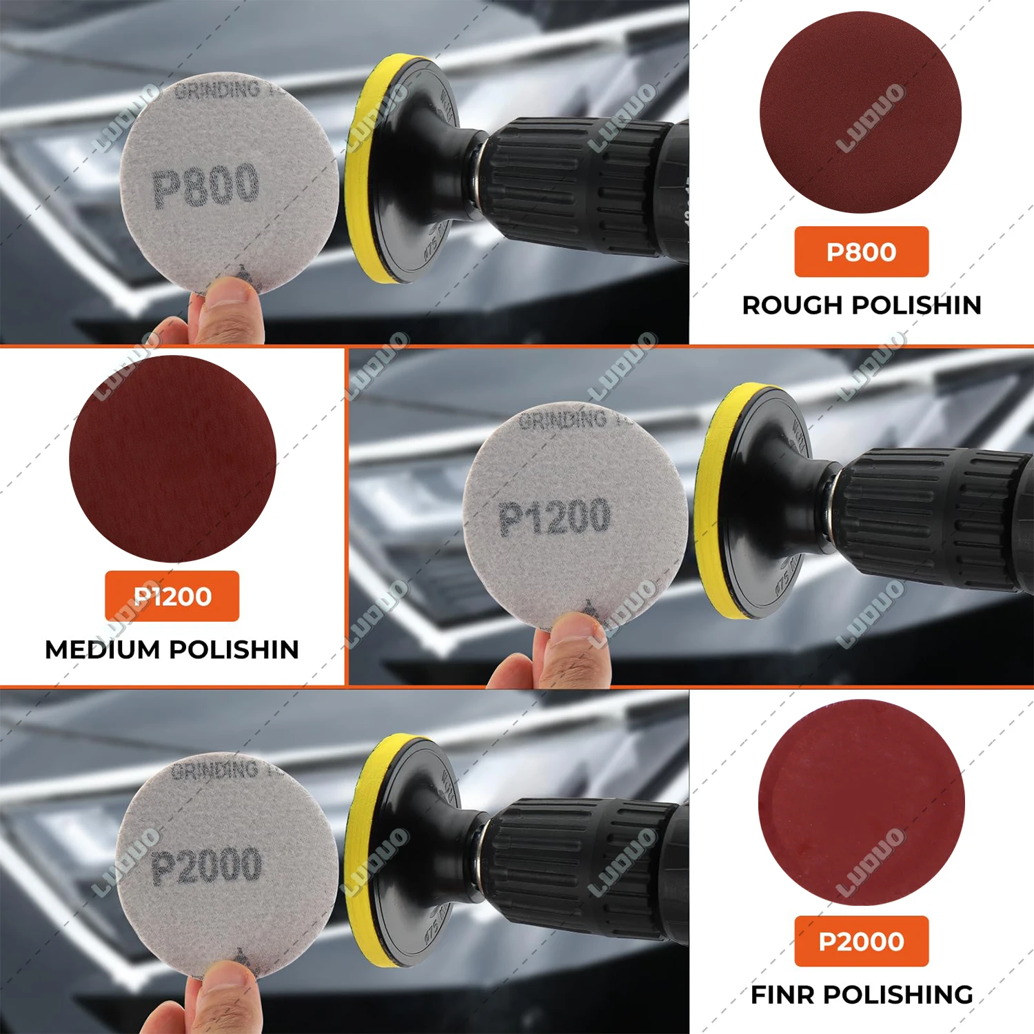 Car Waxing Sponge Pad Polishing Kit Auto Detailing Sandpaper Buffing Sanding Disc Polisher Drill Adapter Headlight Restoration - view 4