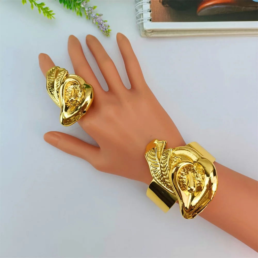 مجموعة مجوهرات زفاف إفريقي للنساء ، قلادة كلاسيكية كبيرة جريئة ، أقراط جميلة ، إيطالية ، دبي ، لون ذهبي ، نيجيري