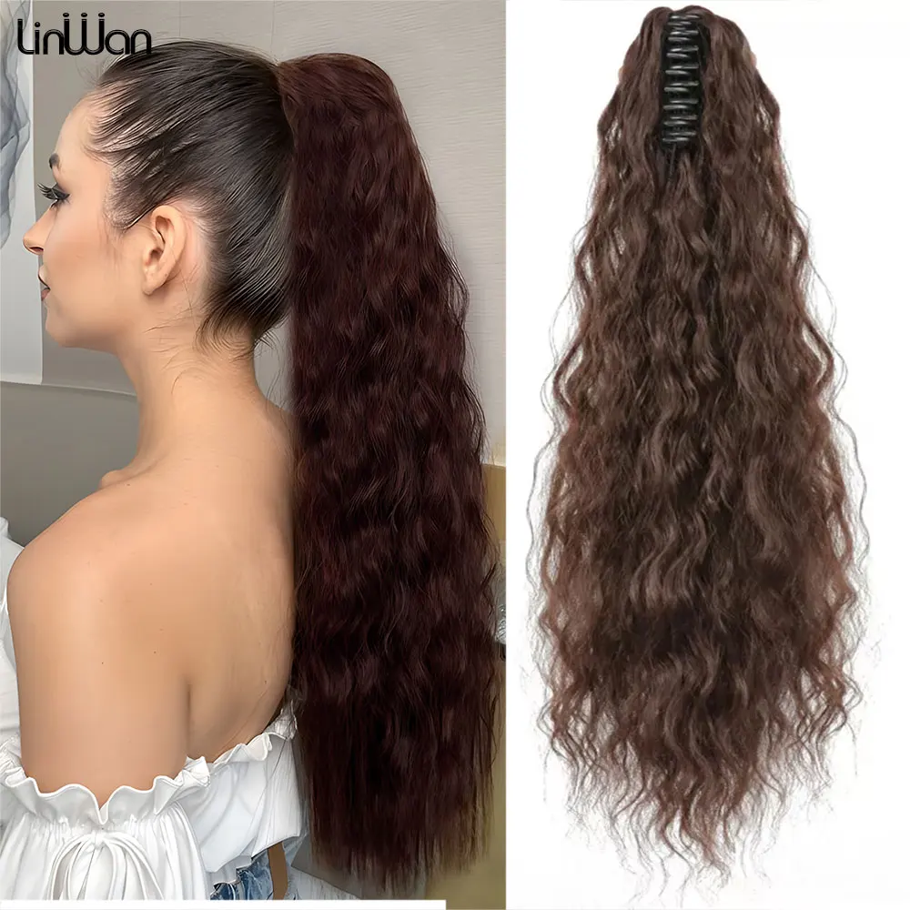 

linwan Syntheitc Long Wavy Curly Claw Ponytail Clip On Ponytail Extension For Women Natural False Ombre Straight Ponytail Hair