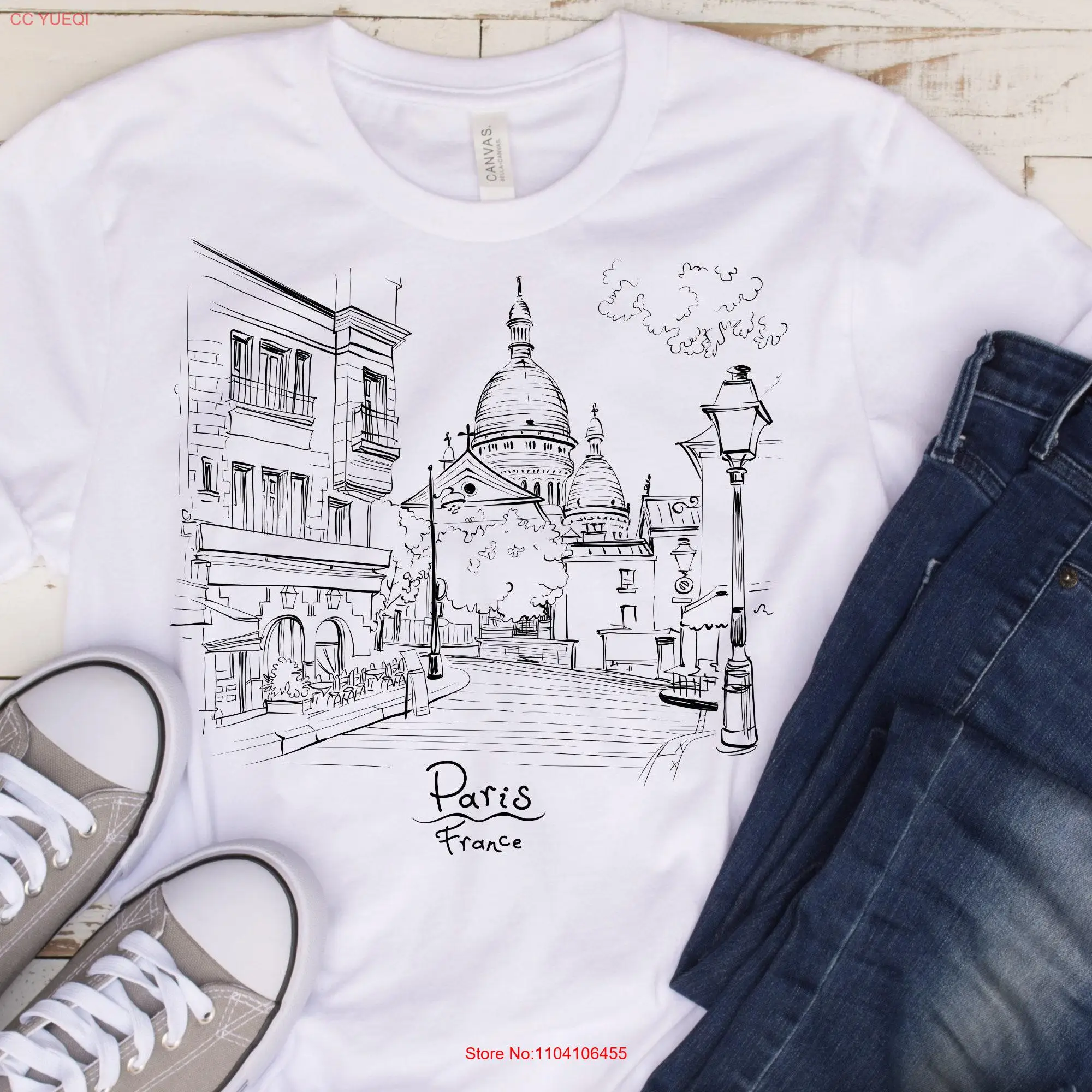 PARIS France T Shirt Travel Montmarte SacreCoeur Basilica French Souvenir Wanderlust Bug Europe long or short sleeves