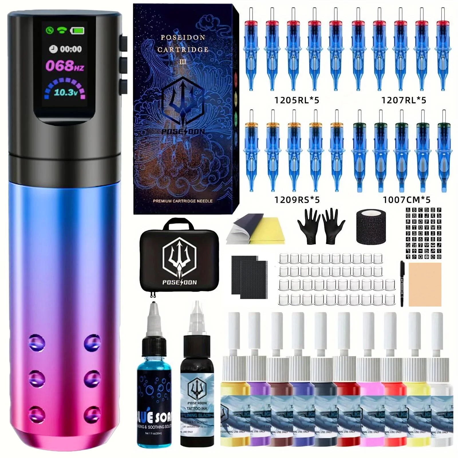Tattoo Kit POSEIDON Farbverlauf Tattoo Gun Kit Für Permanent Make-Up Tattoo Maschine Kit Drahtlose Tattoo Netzteil Tattoo Ki