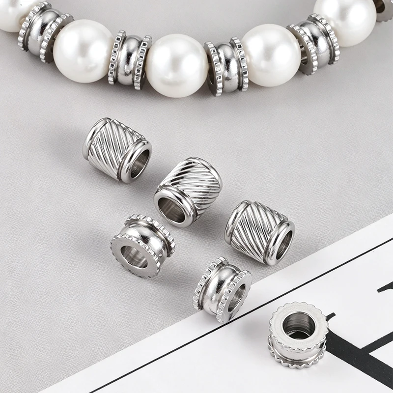 Stainless Steel Large Hole Cylinder Spacer Beads DIY Accessories for Bracelet Necklace Jewelry Making Supplies
