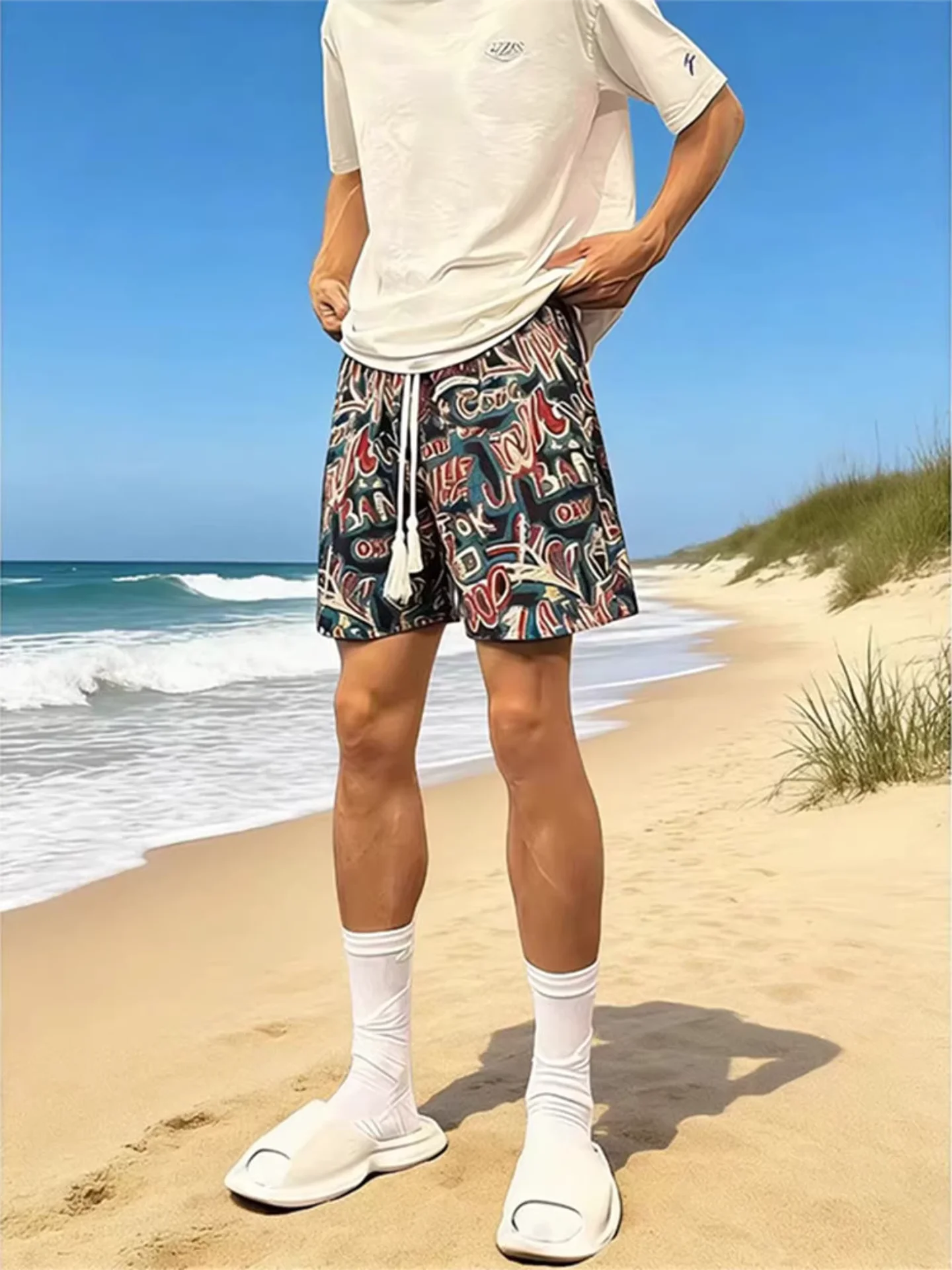 

Мужские пляжные шорты Hawaii Graffiti: летние, тонкие, для отпуска, для активного отдыха, бриджи в островном стиле с цветочным принтом