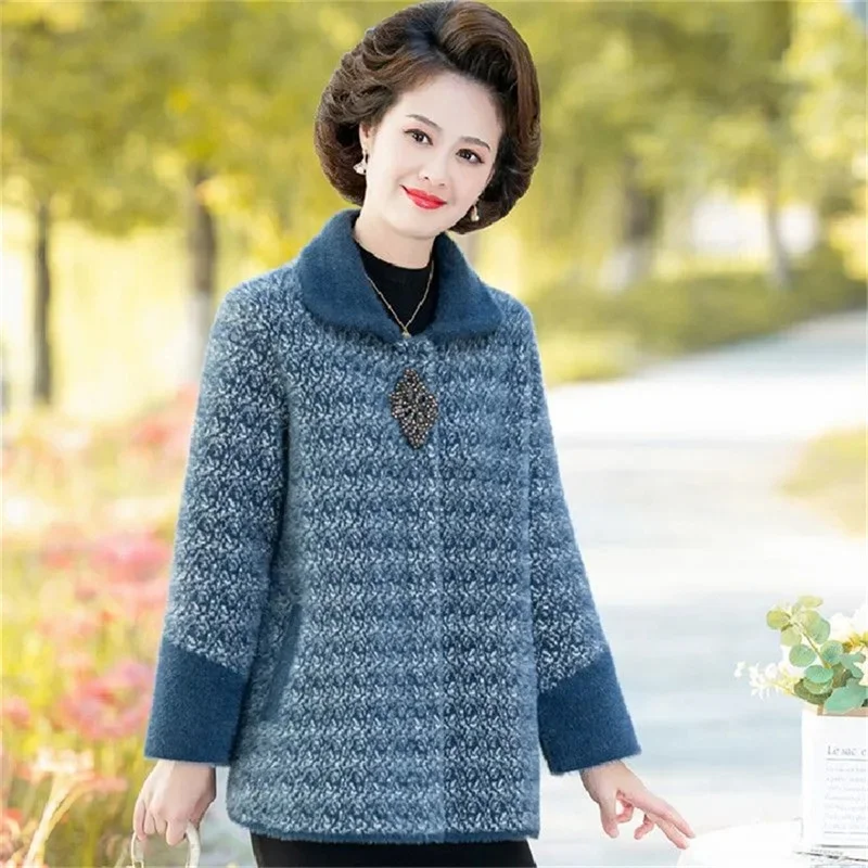 

Mom's Spring and Autumn Fashion Imitation Mink Fleece Coat Noble Middle Old Age Women's Autumn Wear Casual Wool Top Short Women