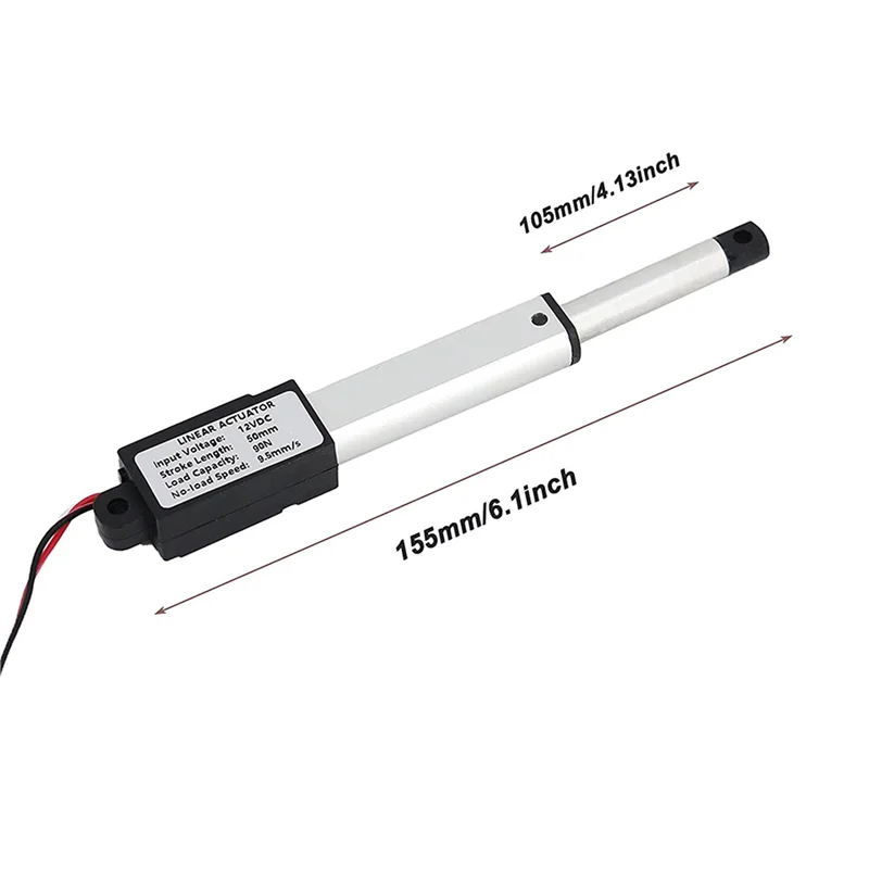 Actuador microlinear AA08-10X, carrera de 2 pulgadas, 90N/20,3 libras, velocidad 9,5 Mm/S Actuador lineal de motor de actuador eléctrico 12V