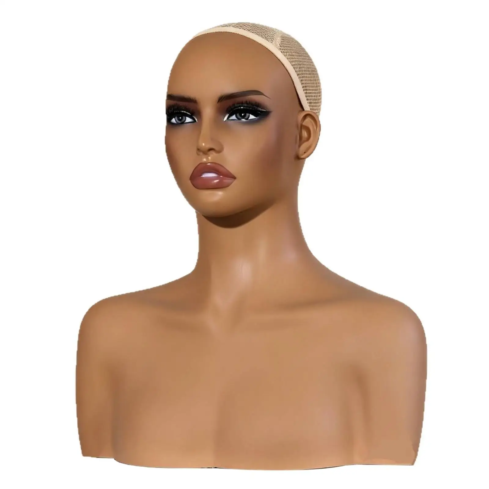 Mannequin Head with Shoulders Sleek Texture Hairpiece Display Head Natural Ear