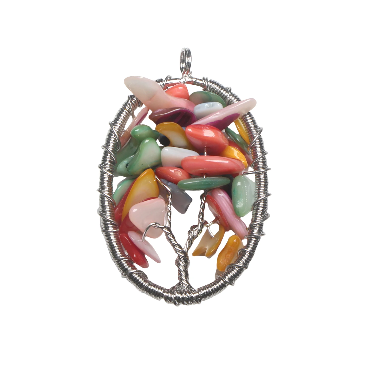 Colorful Shells Chip Make Up life tree Pendant Silver Color Wire Twine Oval Round Pendant For Women Jewelry Accessory
