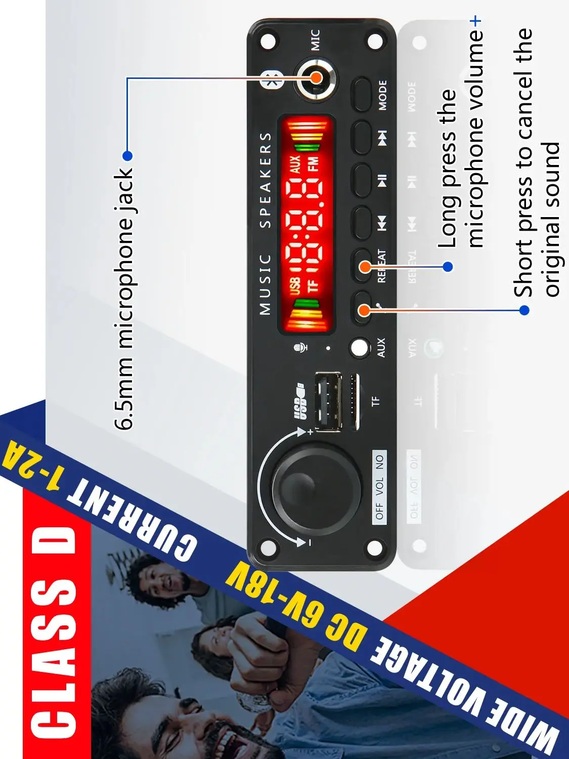 Amplificador dc 12v 50w, bluetooth 5.0, reprodutor de mp3, placa decodificadora, rádio fm, tf, usb,