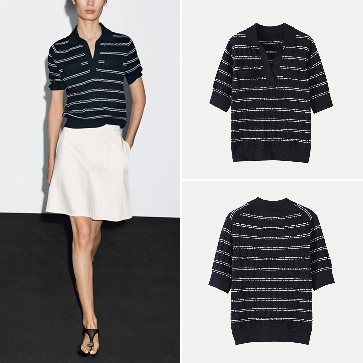 

Новинка лета 2029, женская полосатая трикотажная классическая рубашка средней длины, деловая повседневная одежда из полиэфирного волокна, прямой крой