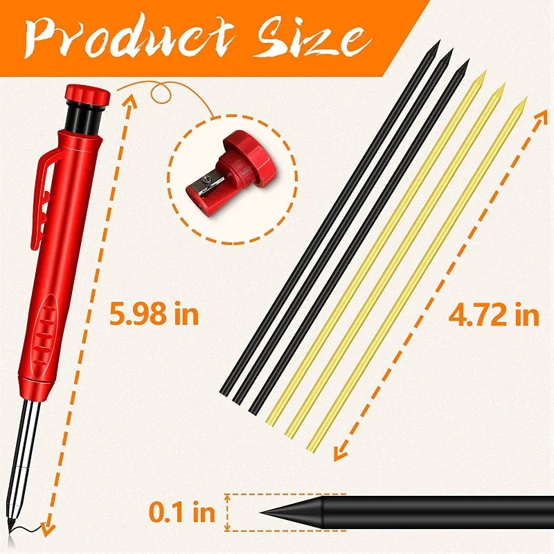 Woodworking Automatic Pencil Built-in Sharpener for Deep Hole Mechanical Pencil Marking Woodworking Tool Yellow and black