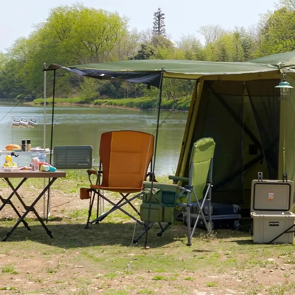 Oversized Opvouwbare Campingstoel Met Hoge Rugleuning Voor Volwassenen, Ondersteuning Tot 500 Pond Met Bekerhouder, Zijzak Koeltas