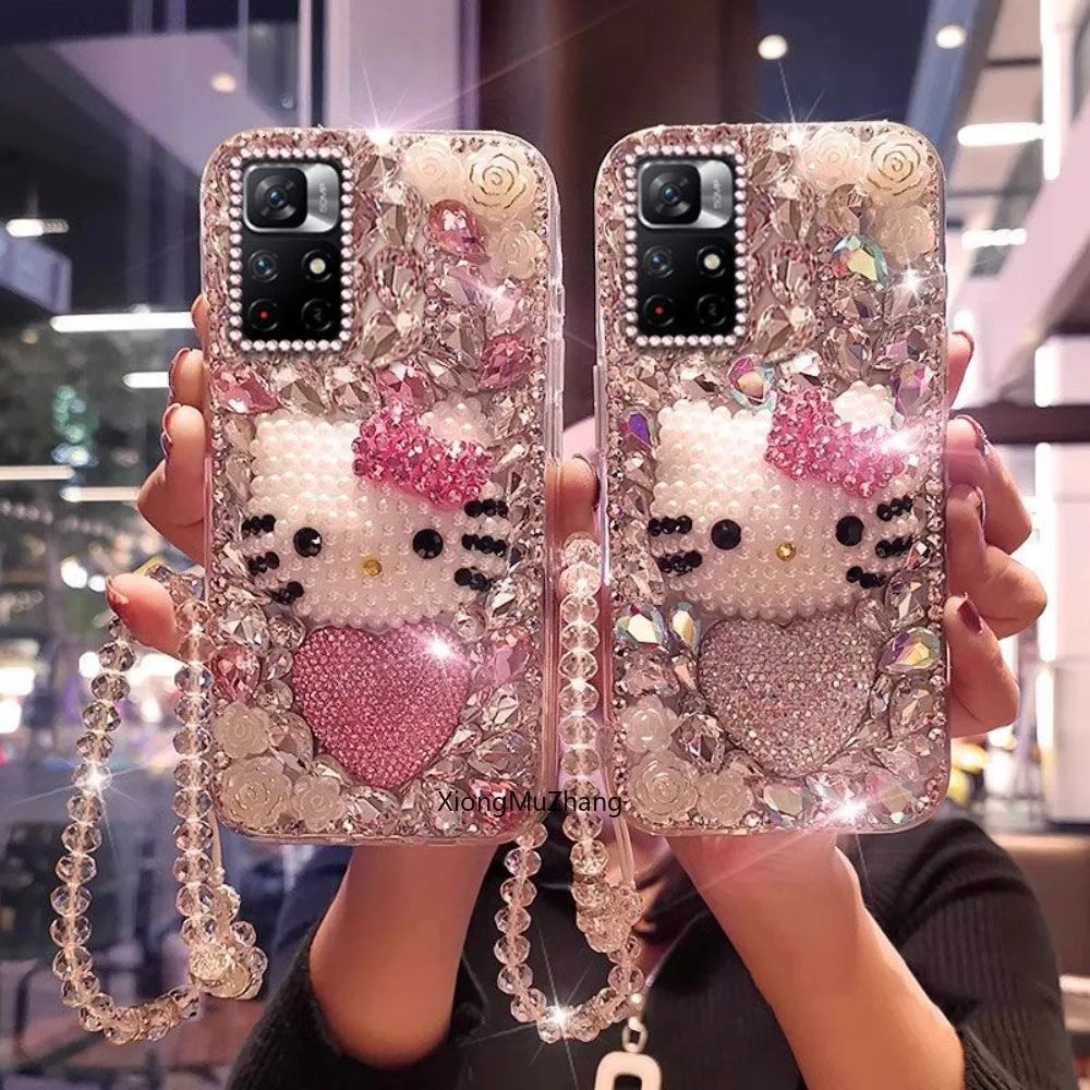 

Sanrio Hello Kitty Bling Glitter Diamond Custom Case for Xiaomi Poco M6 Pro M7 M5 M4 M3 X7 X6 X5 X4 F7 F6 F5 F4 Cat Bowknot Love