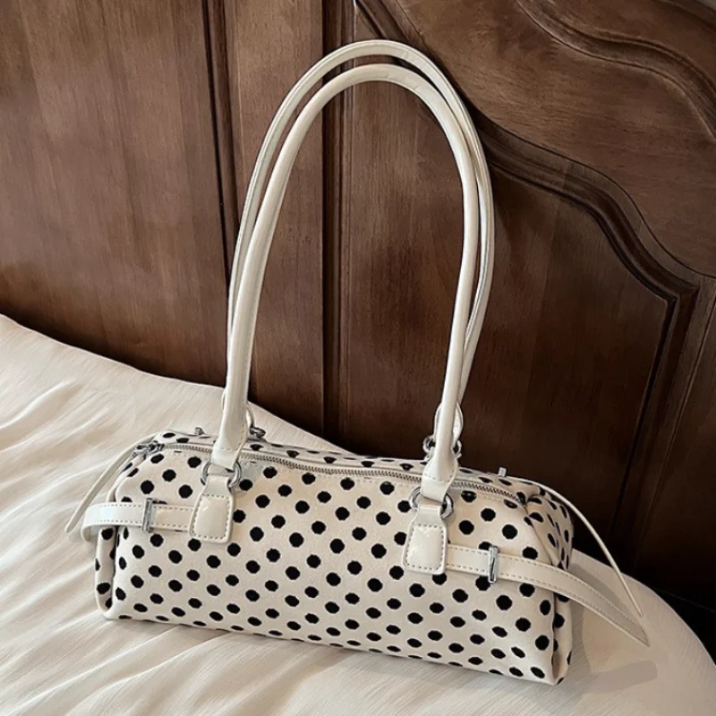 

Корейская женская сумка через плечо в горошек с цветовыми блоками, уникальная, модная, универсальная, свежая, с длинной молнией, стильная.