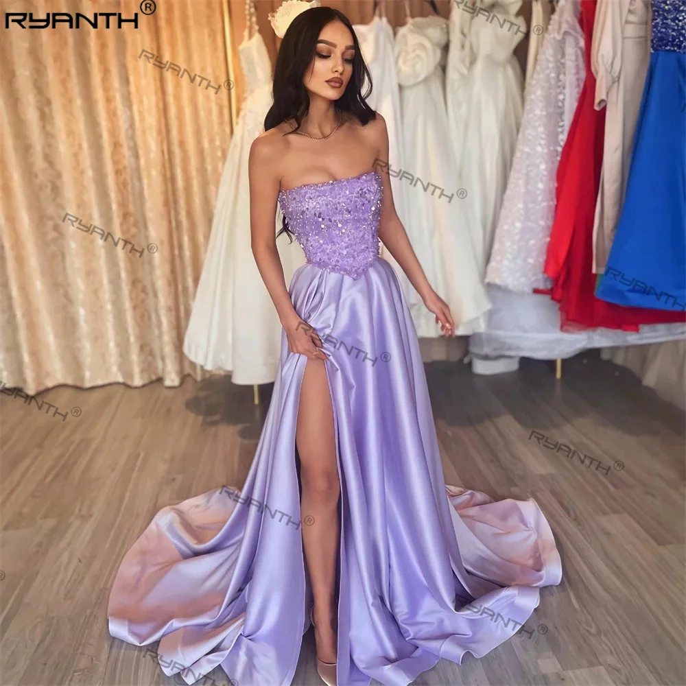 

Ryanth Strapless A-Line Prom Dress Sequined Long Evening Gowns Backless Women Summer Holiday Dress Stain vestidos para mujer