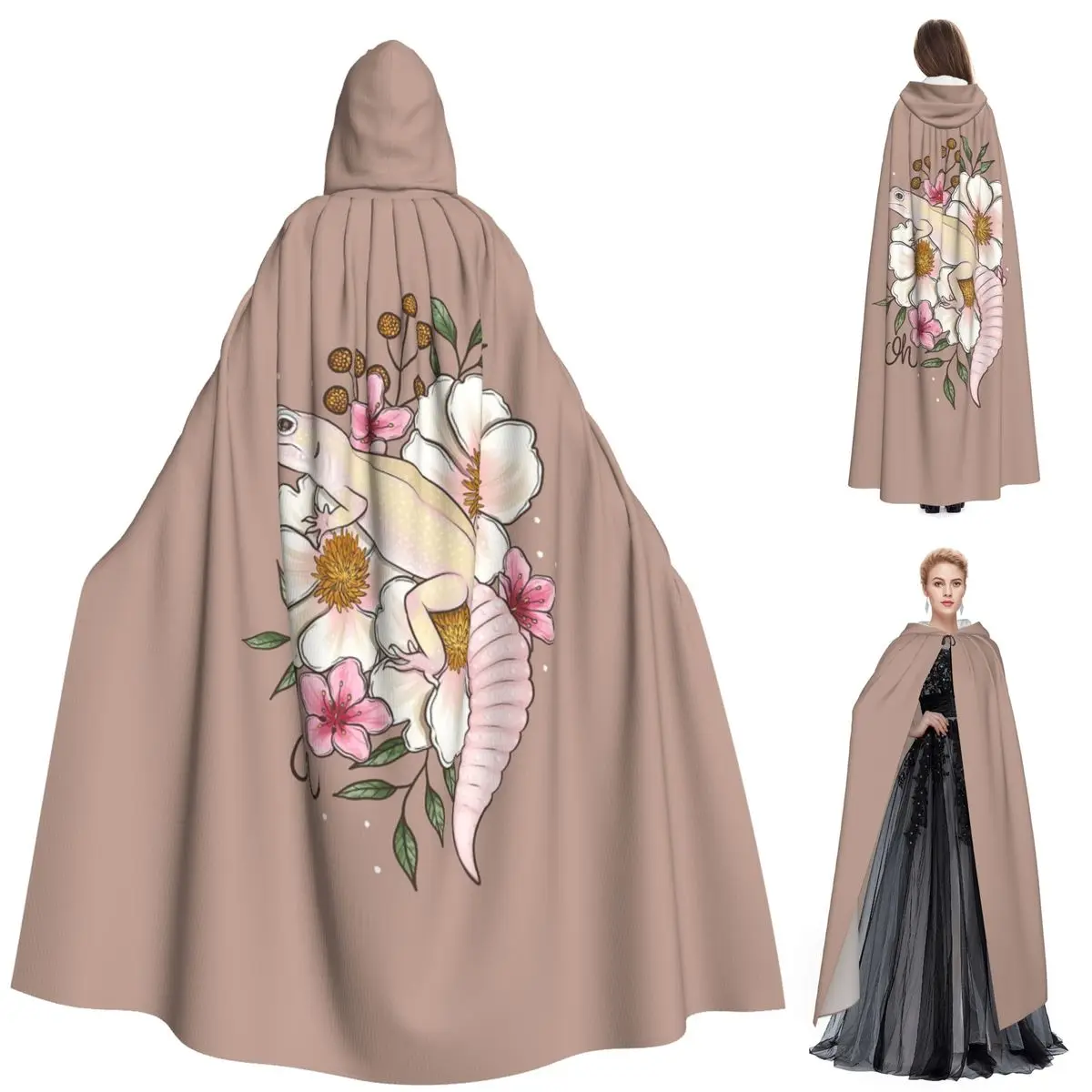 

Леопардовый костюм Гекона Мерфи без узора с цветочным принтом, длинный плащ с капюшоном, средневековый костюм ведьмы, накидка для косплея, накидка на Хэллоуин, вампир для взрослых