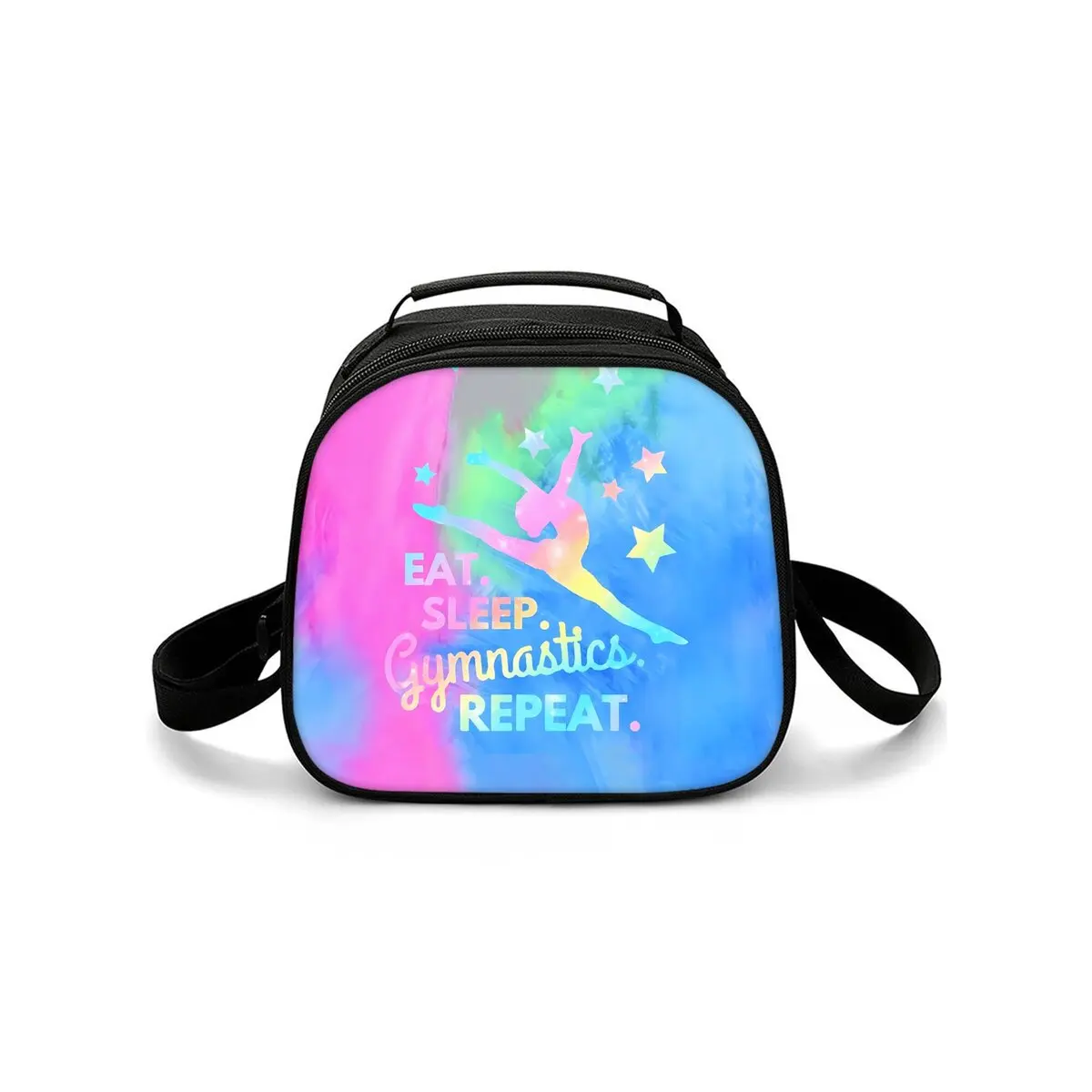 Yoga Dance Print Single-Sided Shoulder Strap Circular Lunch Bag/Handbag Zipper Portable Travel Food Box Picnic Pouch