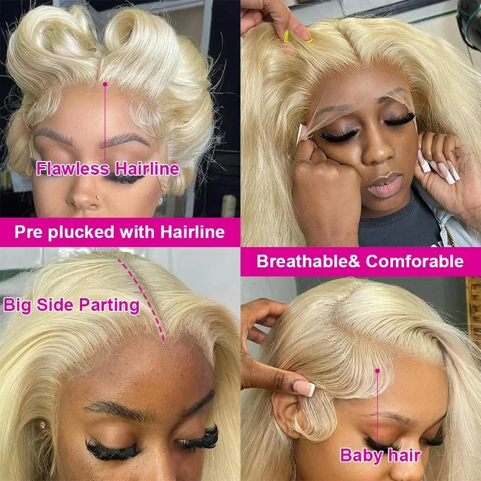 شقراء 13x4 الدانتيل أمامي كامل 613 خصلات الشعر المستعار الإنسان 100% جودة الشعر البشري 180% الكثافة الفتيات الجميلات يرتدي الباروكات رائعة