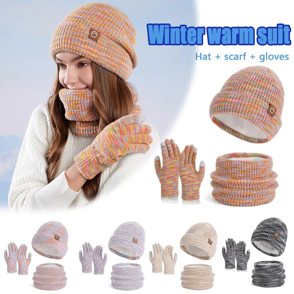3 قطعة/المجموعة قبعة قفازات وشاح التزلج قبعة قفازات شاشة لمس الصوف وشاح محبوك الدافئة المرأة هود المرأة وشاح الشتاء بونيه