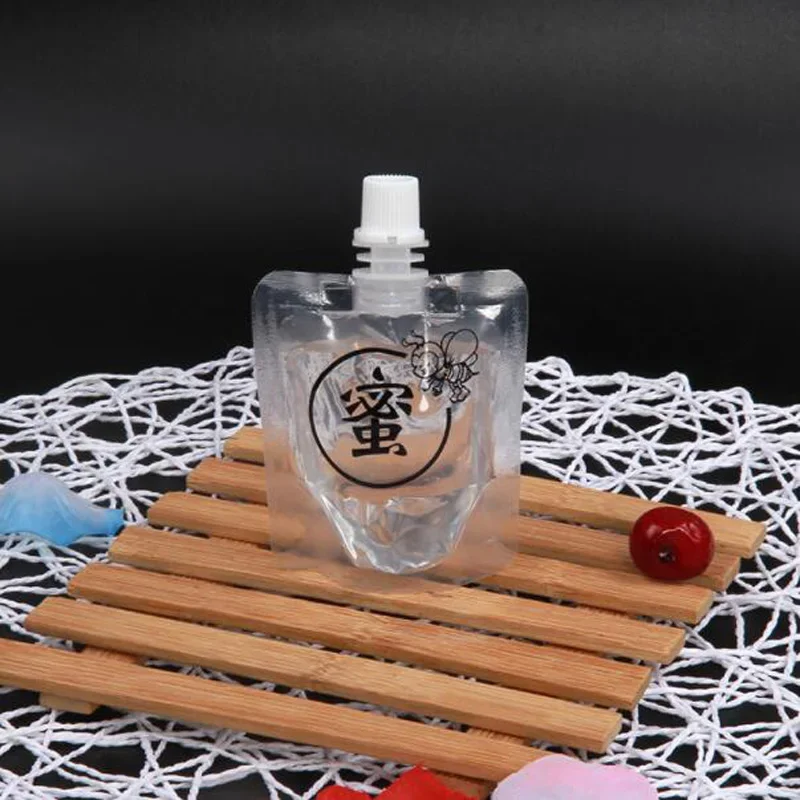 플라스틱 음료 가방 포장 주둥이 파우치, 꿀 야외 보관 가방, 20ml, 30ml, 50ml, 70ml, 소형 용량, 50 개