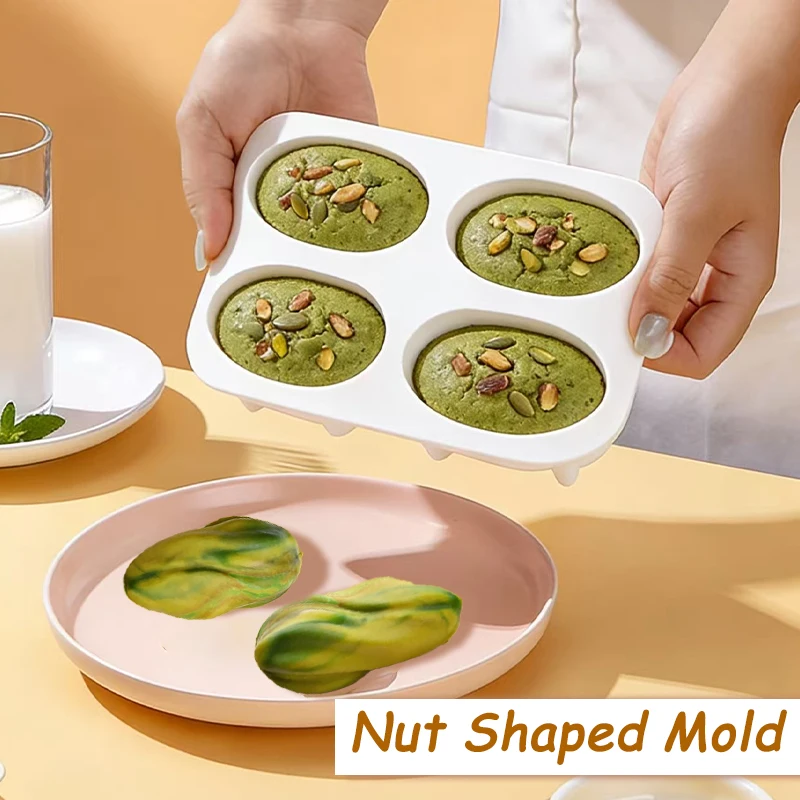 Molde de silicona reutilizable de 4 celdas con diseño de pistachos para hornear repostería, helados, decoración de pasteles de mousse, suministros para moldear