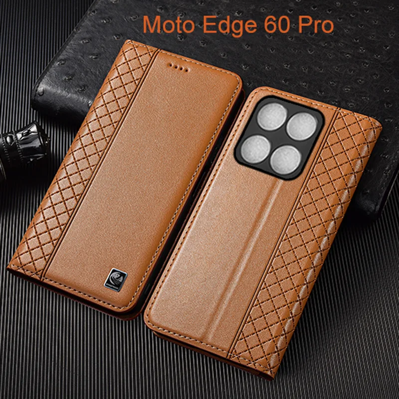 Napa Inner Grid Genuine Leather Flip Case For Moto Edge 60 60S 70 Pro Neo Fusion Plus Phone Cover Card Cases Scratch Proof