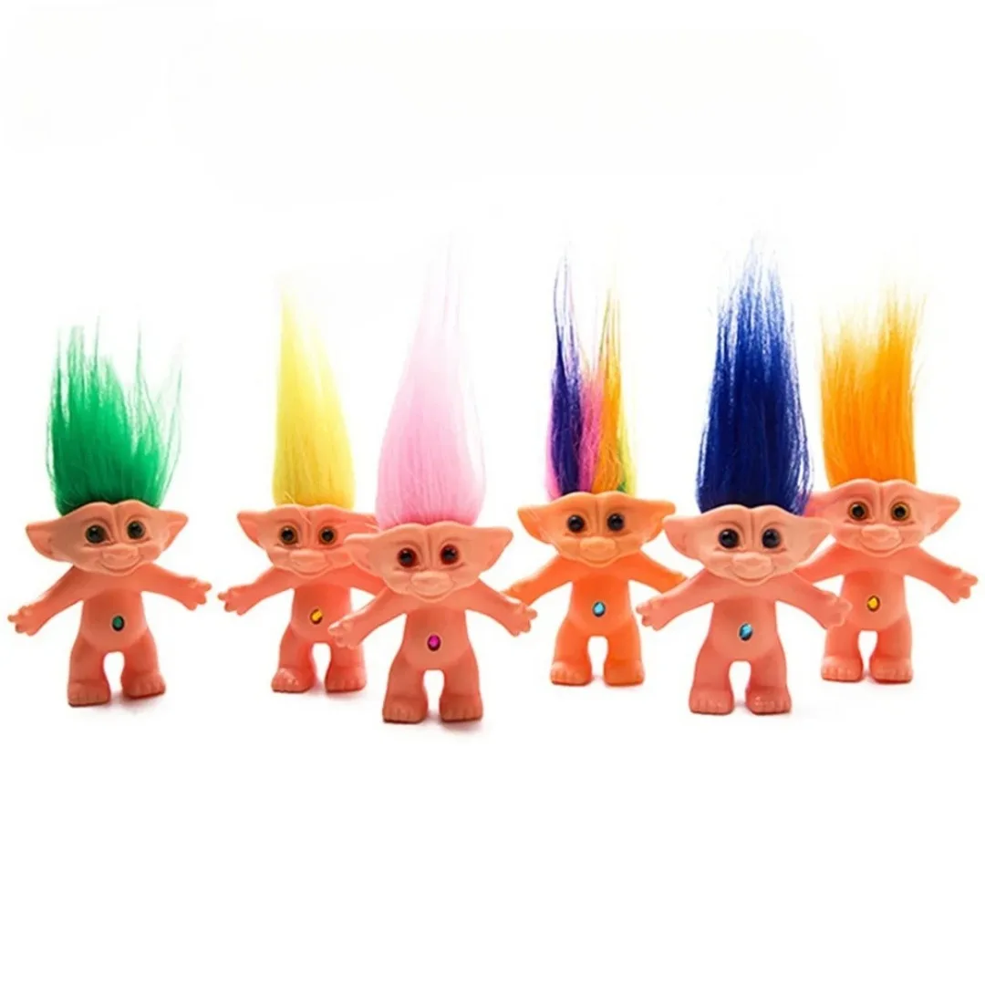 

10cm Lucky Doll Vintage Trolls Dolls Colorful Hair Anime Action Figure Family Members Models Funny Kids Toys for Children Gifts