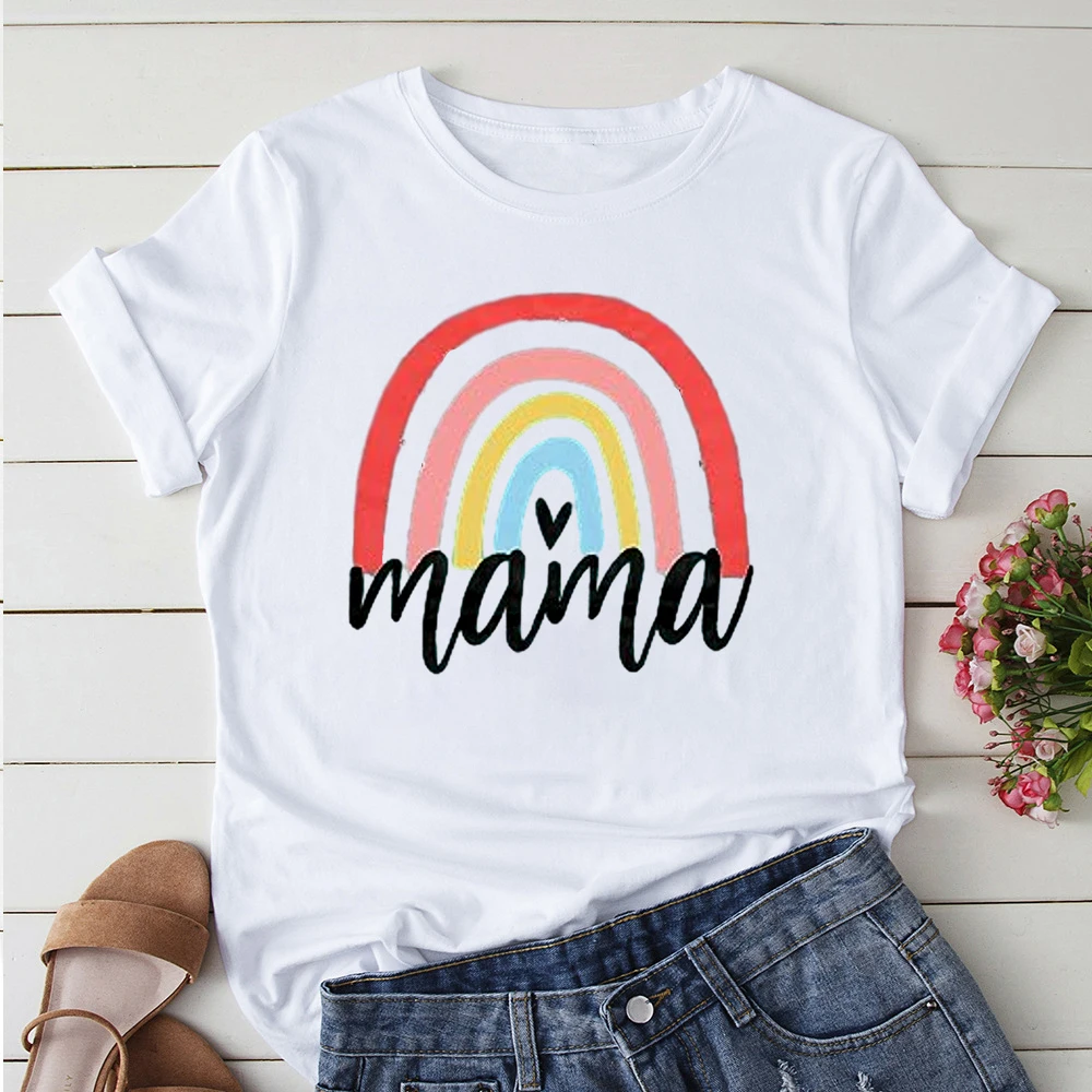 Women Print Lady Mom Mama Letter Love Cute Mother Graphic Summer Female Top Short Sleeve Fashion Graphic T-Shirt Clothes