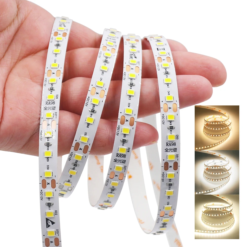 5m RA98 LED Strip 12V 24V Flexible Tape Light 3000k 4000k 6000k 2835 120Led/m DC Plug 2pin Wire Connector Home Lighting Bright
