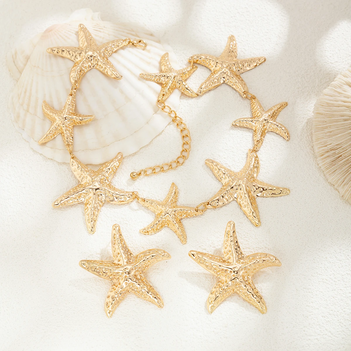 Salircon Bohemia Vintage Large Metal Starfish Choker Necklace Drop Earrings for Women  Trendy Charm Party Banquet Jewelry Set