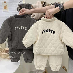 2023 Winter Thicken Cotton Children's Sets Girls Boys Outwear Warmth  Cotton Jacket Pant 2Pcs Children Winter Clothes Suit