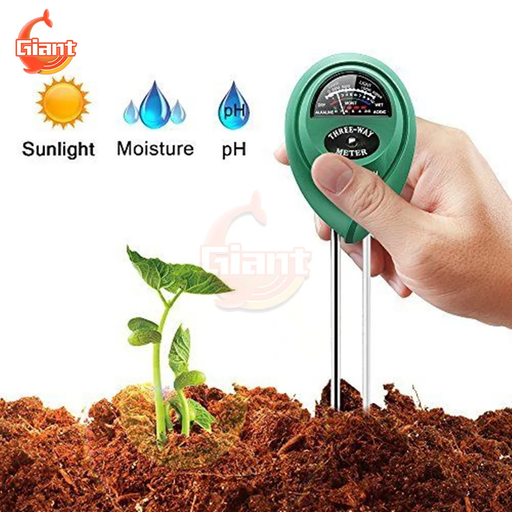 3 in1 Soil Moisture Meter Moisture Sunlight PH Meter Moist Sensor Tester Soil Water Acidity Humidity Light PH Test Analyzer Tool