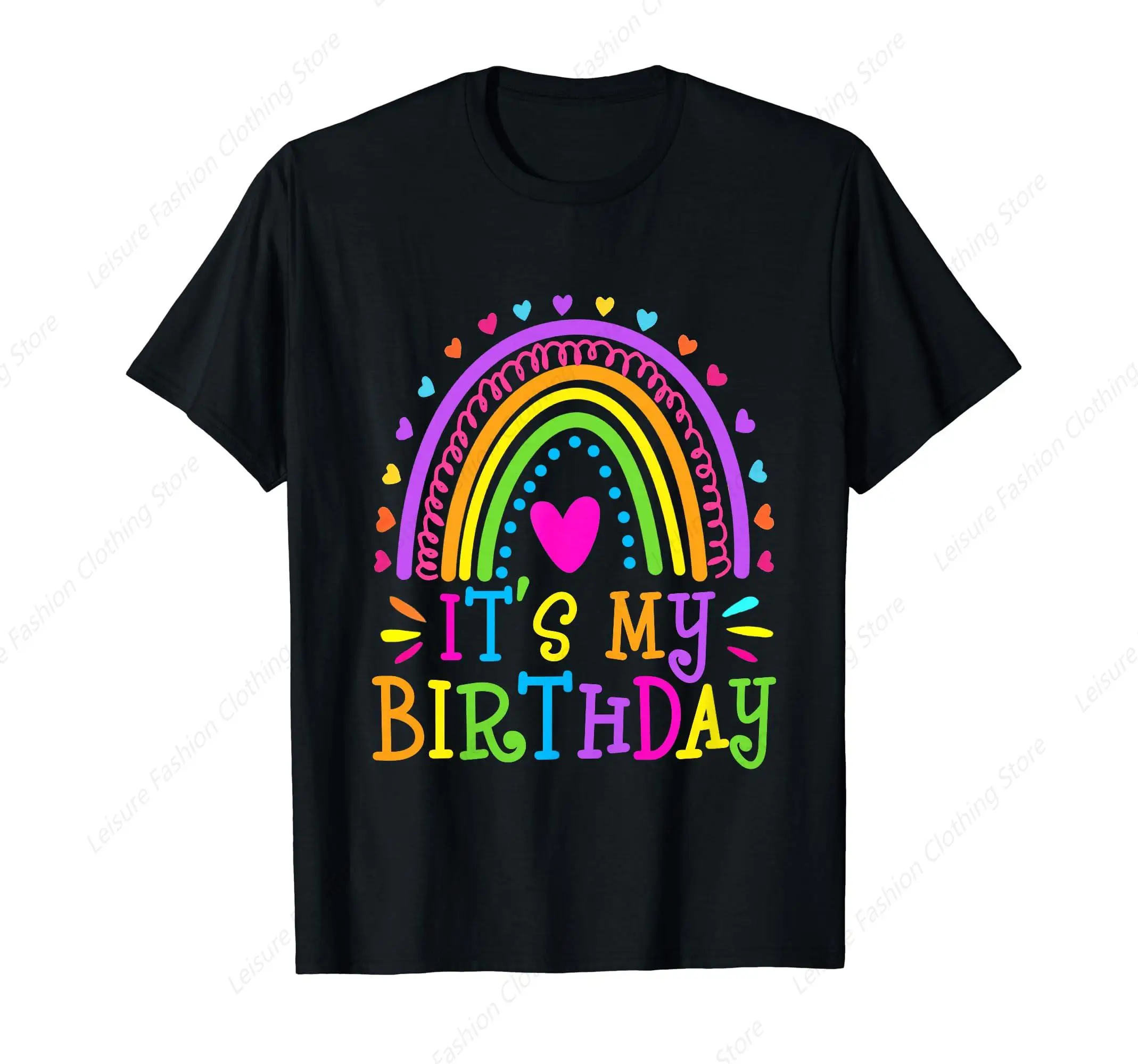 It's My Birthday Shirt for Women, Teens, Girls Gift Rainbow T-Shirt Funny Round Neck Short Sleeves Cotton Tee Shirt Leisure Comf