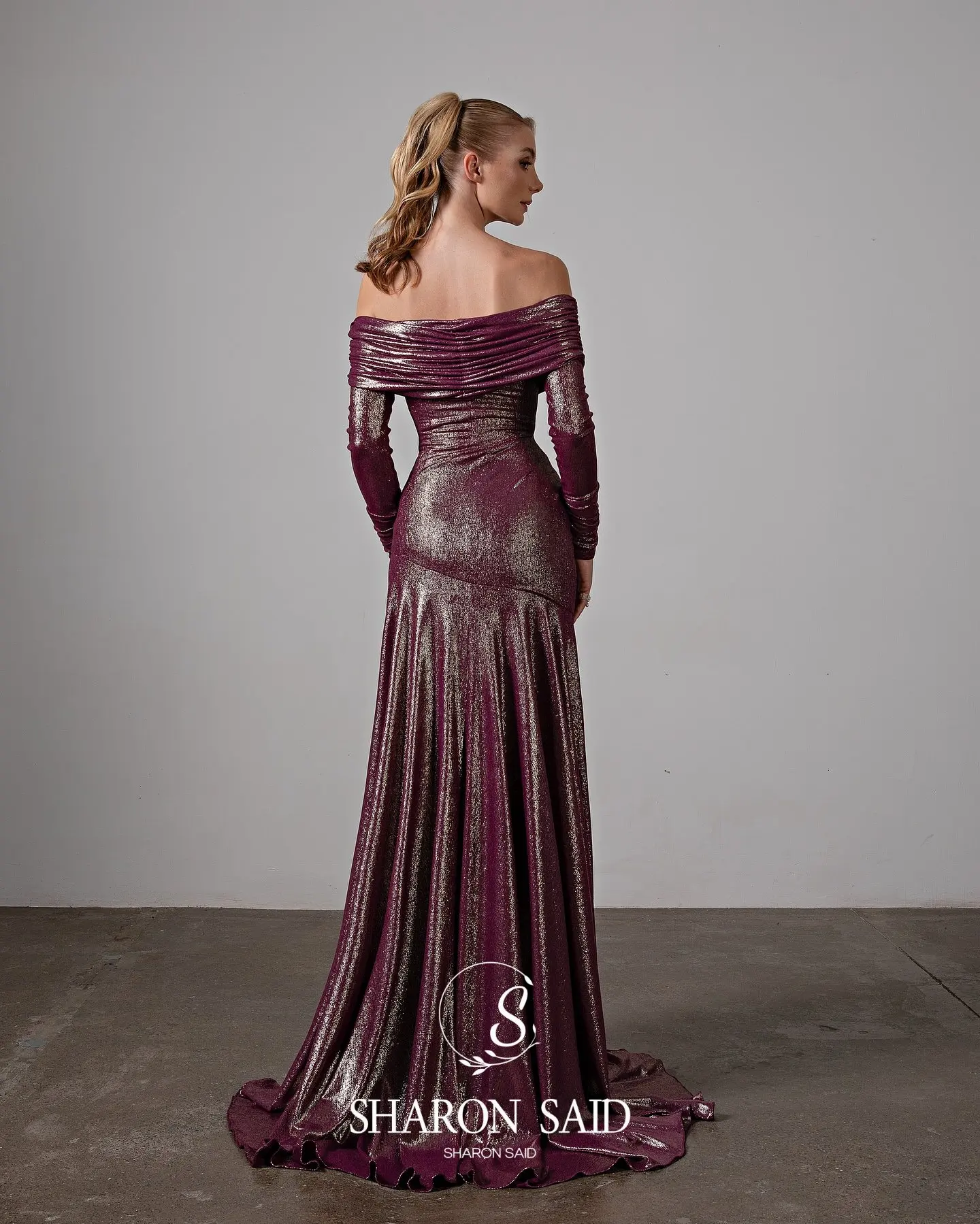 Sharon Said Purple Off Shoulder Mermaid Evening Dress with Long Sleeves for Women Wedding Party Formal Gown SF592 Customized