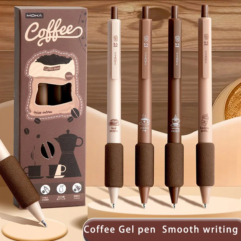 4PCS/Set Coffee Beans Gel Pens For Students Soft Touch 0.5mm Writing Cute Pens Black Rfill Ink Gel Pen School  Office Supplies