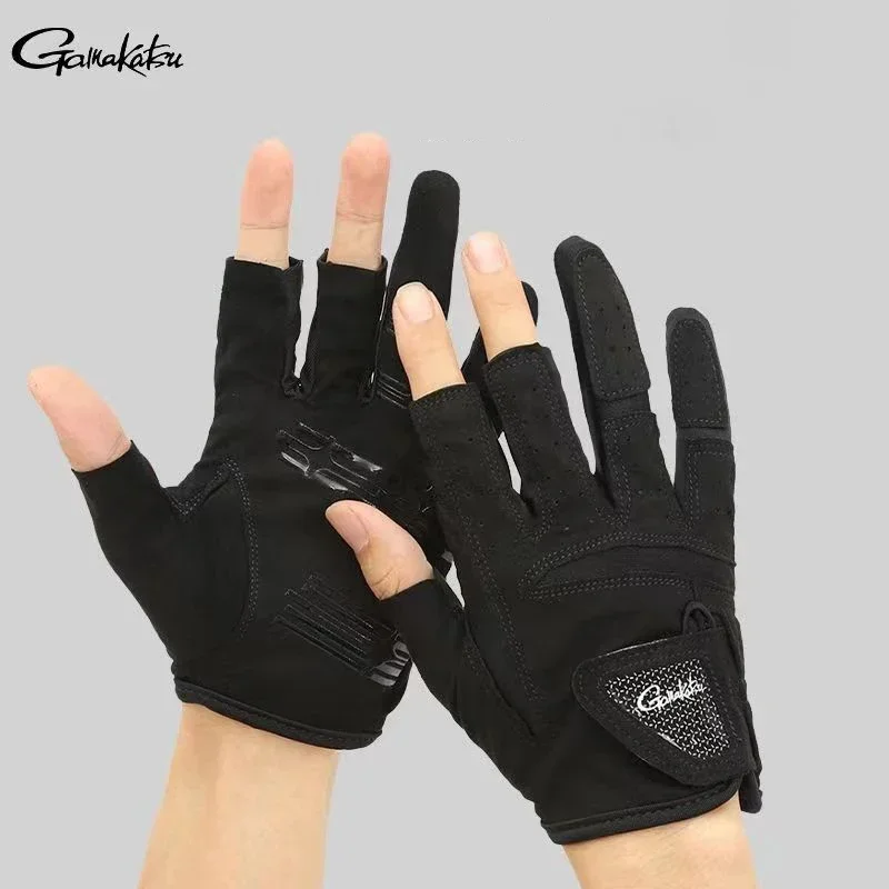 1 Pair Gamakatsu Fishing Gloves Durable Fishing Finger Protector Breathable UV Protection Half-Finger Sports Gloves for Kayaking