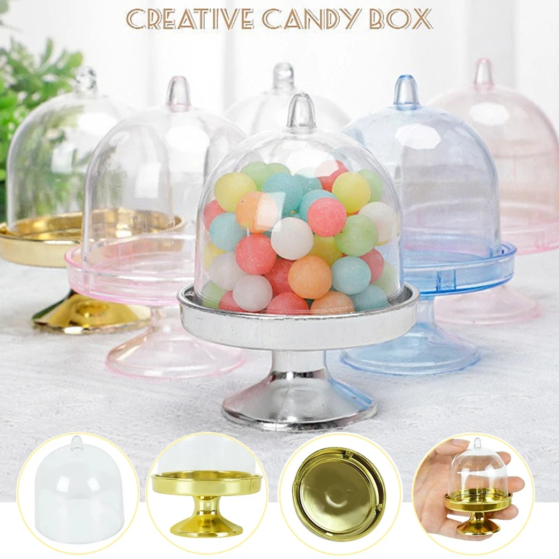 

12PCS Clear Mini Candy Dessert Holder Cupcake Display Stand Plate with Lid Wedding Birthday Party Decor Supply Baby Shower Box
