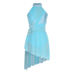 Womens Adult Shiny Rhinestones Gymnastics Swimsuit Figure Skating Jumpsuit Dress Ballet Tutu Lyrical Dance Performance Costume