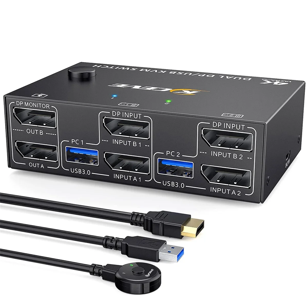 

KVM-переключатель KCEVE, двойной монитор DisplayPort, 4 USB3.0 для 2 компьютеров, 2 в 2, выход DP 1,4, KVM-переключатель, редкий