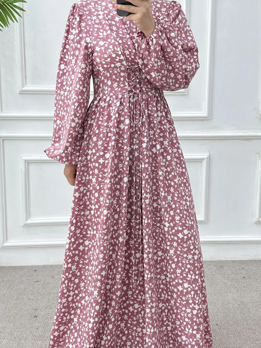 

Muslim Women Dubai Abaya Luxury Floral Ramadan Robe Printed Holiday Long Dress Kaftan Femme Evening Maxi Dresses Islam Clothing