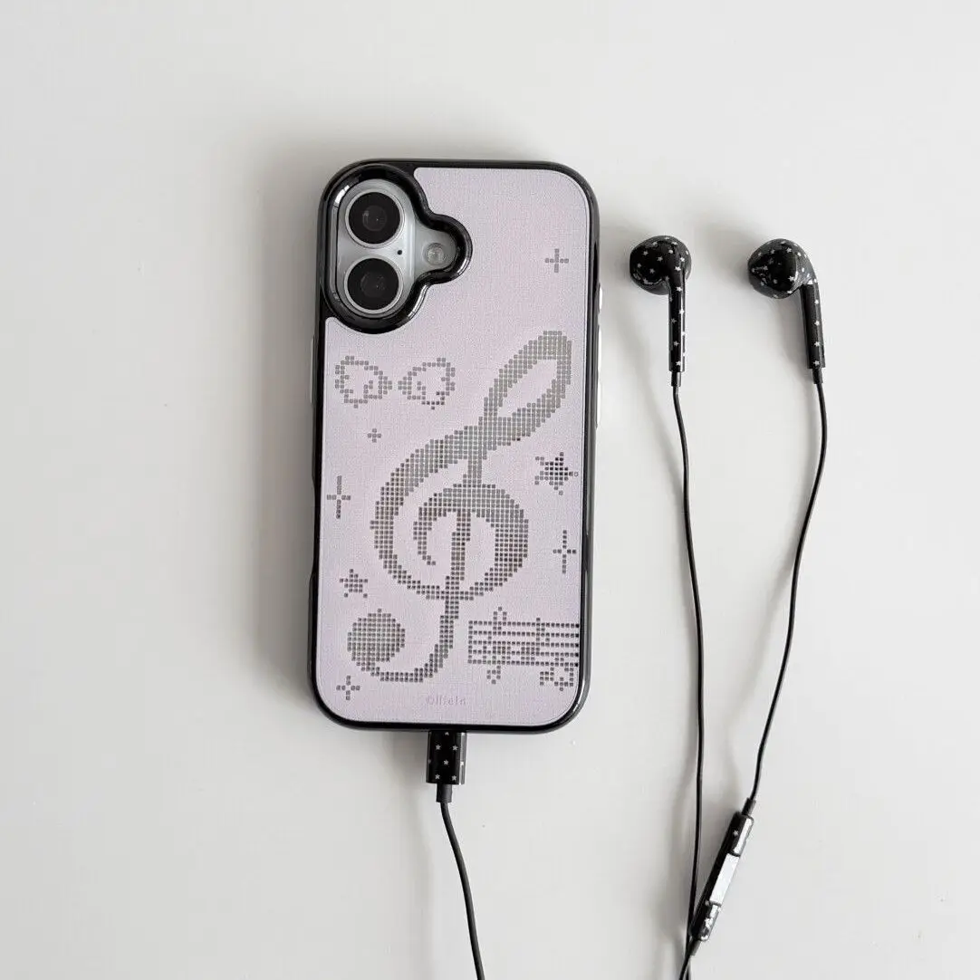 INS Korean Pink Mosaic Music Notes Phone Case For IPhone 17 Air 16 15 14 12 13 11 Pro Max Mini 78Plus Anti Fall  Back Y2k Cover view 2
