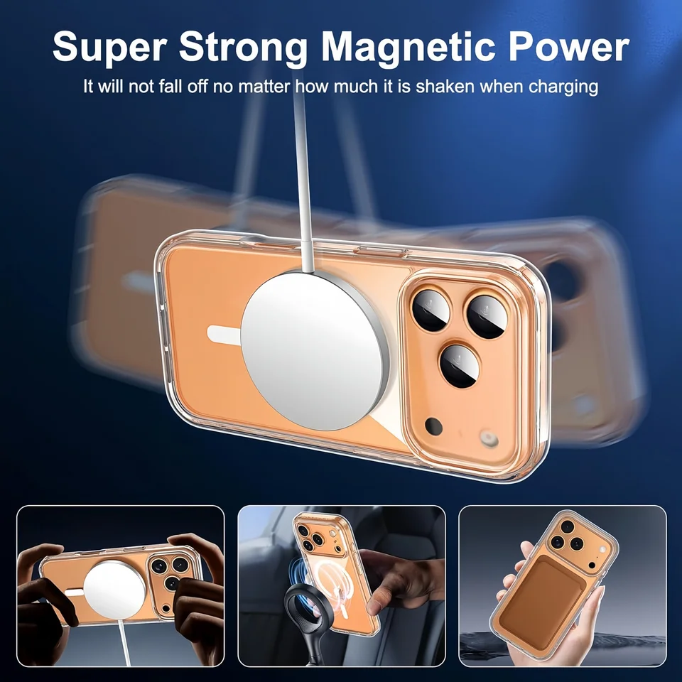 Funda transparente magnética para iPhone 17 16 15 14 13 12 11 Pro Max Plus 17e 16e, compatible con Magsafe, delgada y anti amarillamiento 6