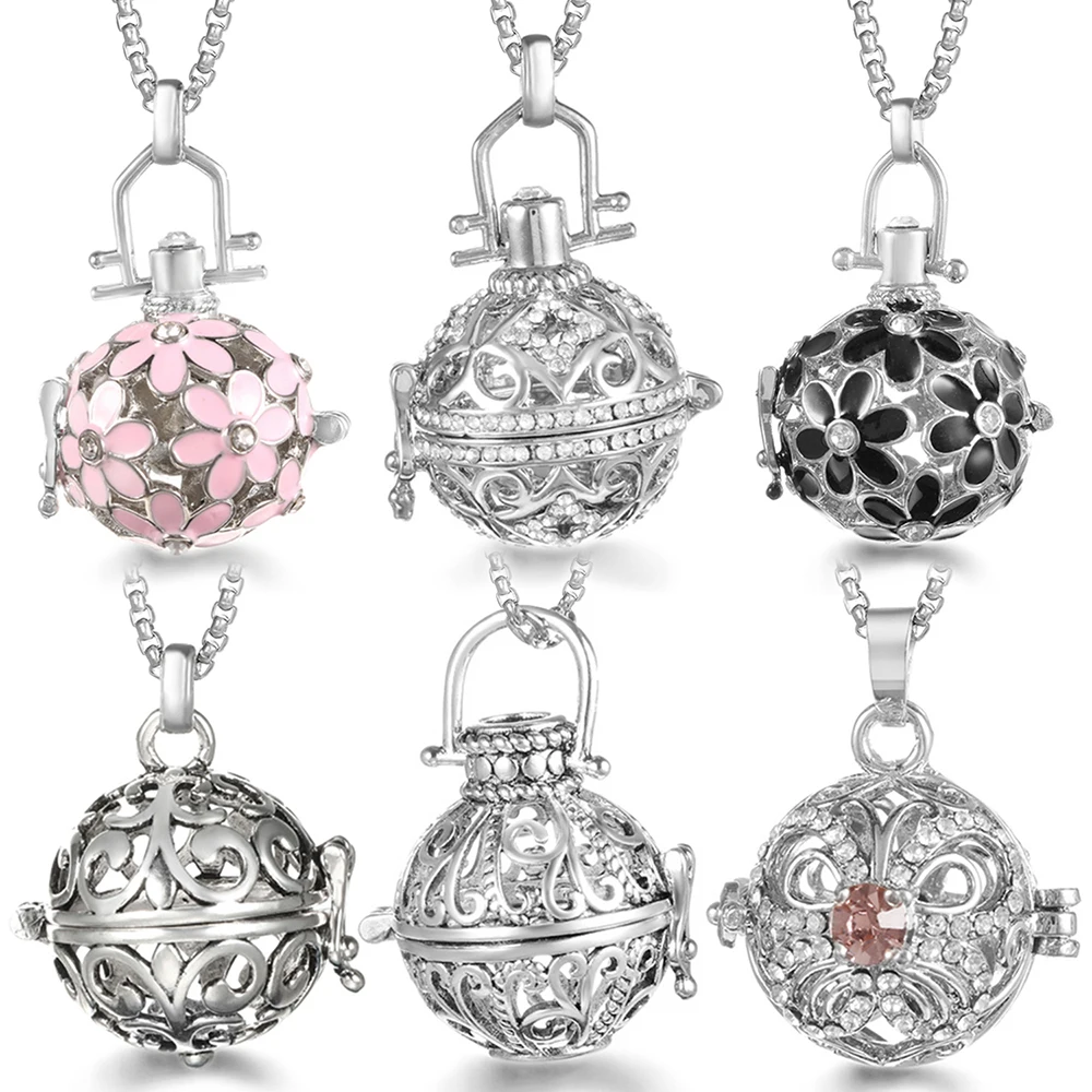 Mexico Chime New Caller Music Angel Ball Flower Aromatherapy Pendant Titanium Steel Chain Essential Oil Locket Diffuser Necklace