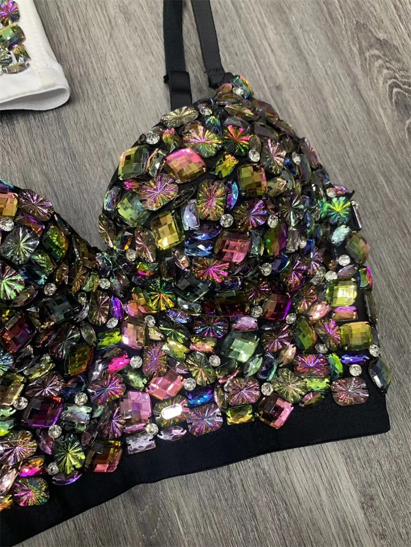 2024 Spring New Hot Girl Fashion Beautiful Colorful Crystals Tube Tops Rhinestone Bra Outer Wear Women's Sleeveless Vests