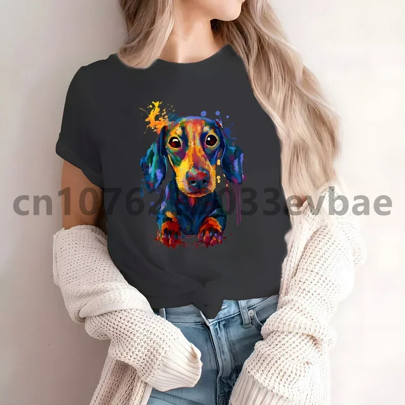 Dachshund Teckel Cute Dog Women\'s Casual Printing Ladies Clothes High-fashioned Short-sleeved T-shirt Women\'s Shirt