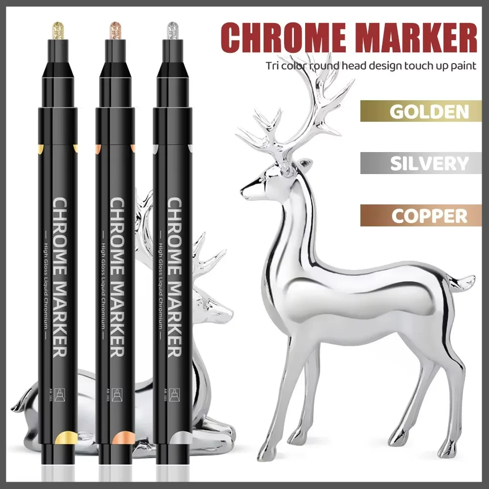 1/3pcs Mirror Marker Pen 2mm Tip Waterproof Chrome Pen Gold Silver Marker for Craft Model Glass Metallic Art Craftwor