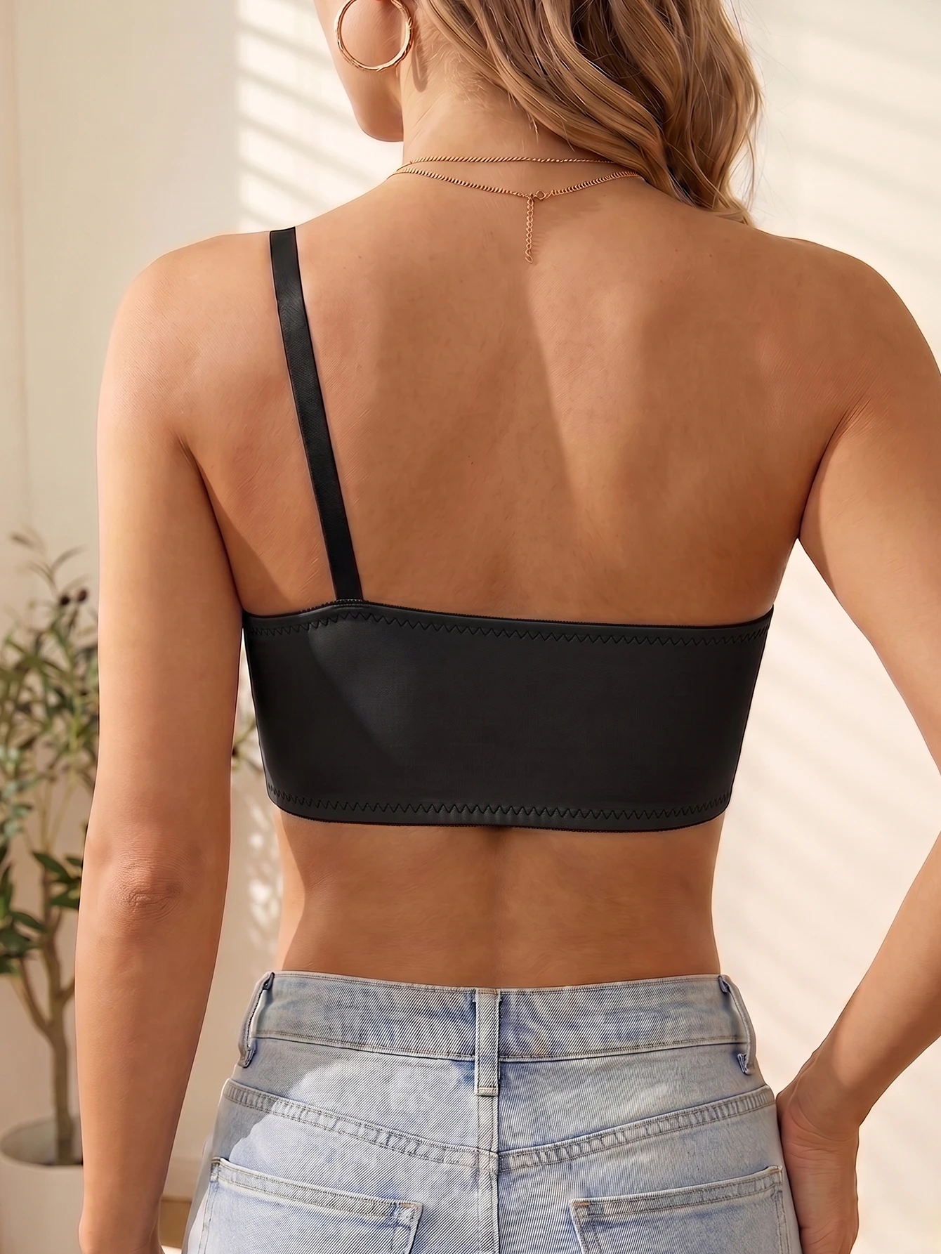 Nahtloser One-Shoulder-BH für Damen mit Frontverschluss, bequem, ohne Futter, kabellose Unterwäsche – Detail 9