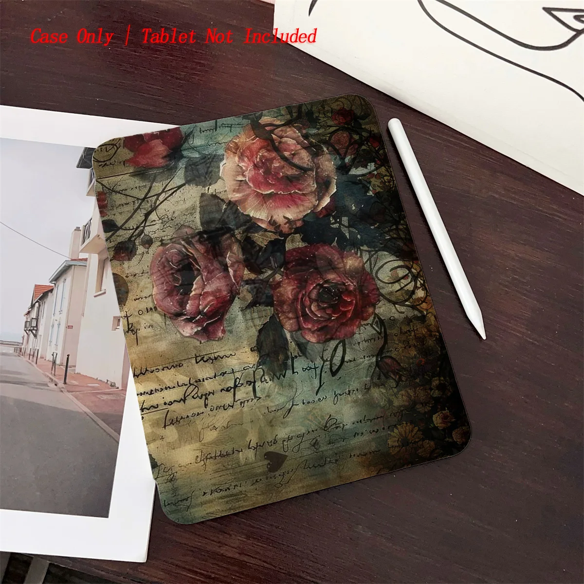 

Vintage Rose Printed iPad Case for Pro 12.9/11/Air 10.9/iPad 10.2/Mini 6, Shockproof Wear-Resistant Cover