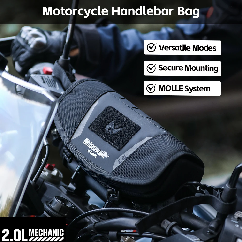 Rhinowalk Motorrad-Lenkertasche, universell, 2L, wasserdicht, mit Molle-System, Zubehör für Motorradfahrten und Reisen.