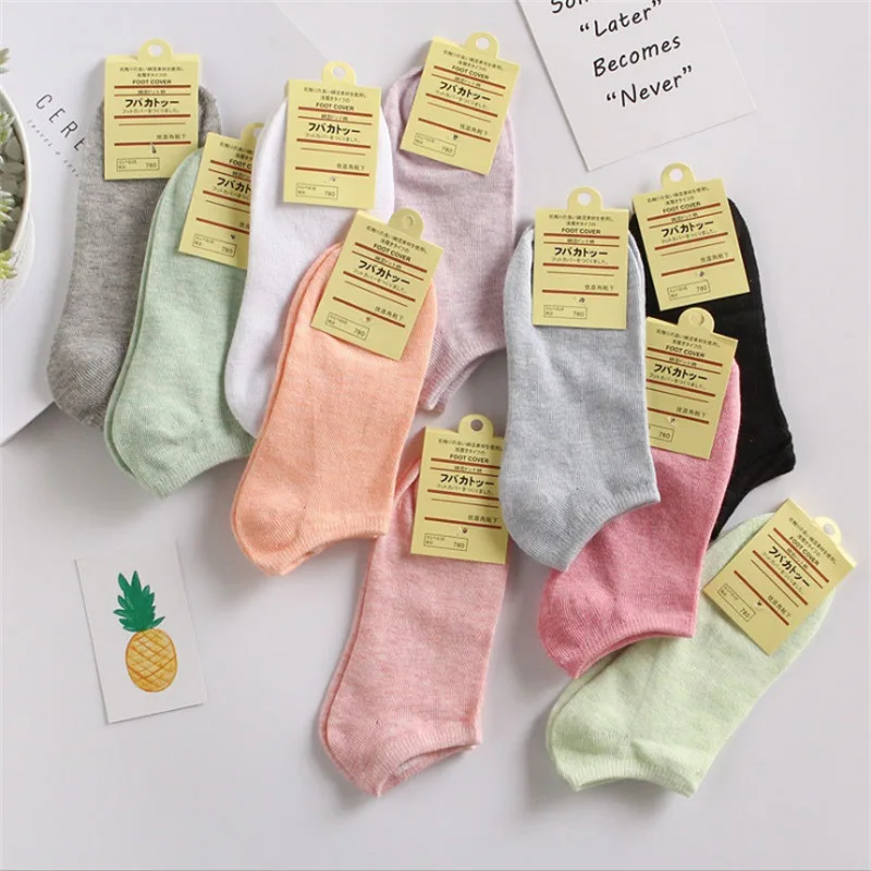 1 Pair Multicolored Cotton Boat Socks for Women Plain Color Casual Short School Socks for Girls Women's No-show Socks Wholesale